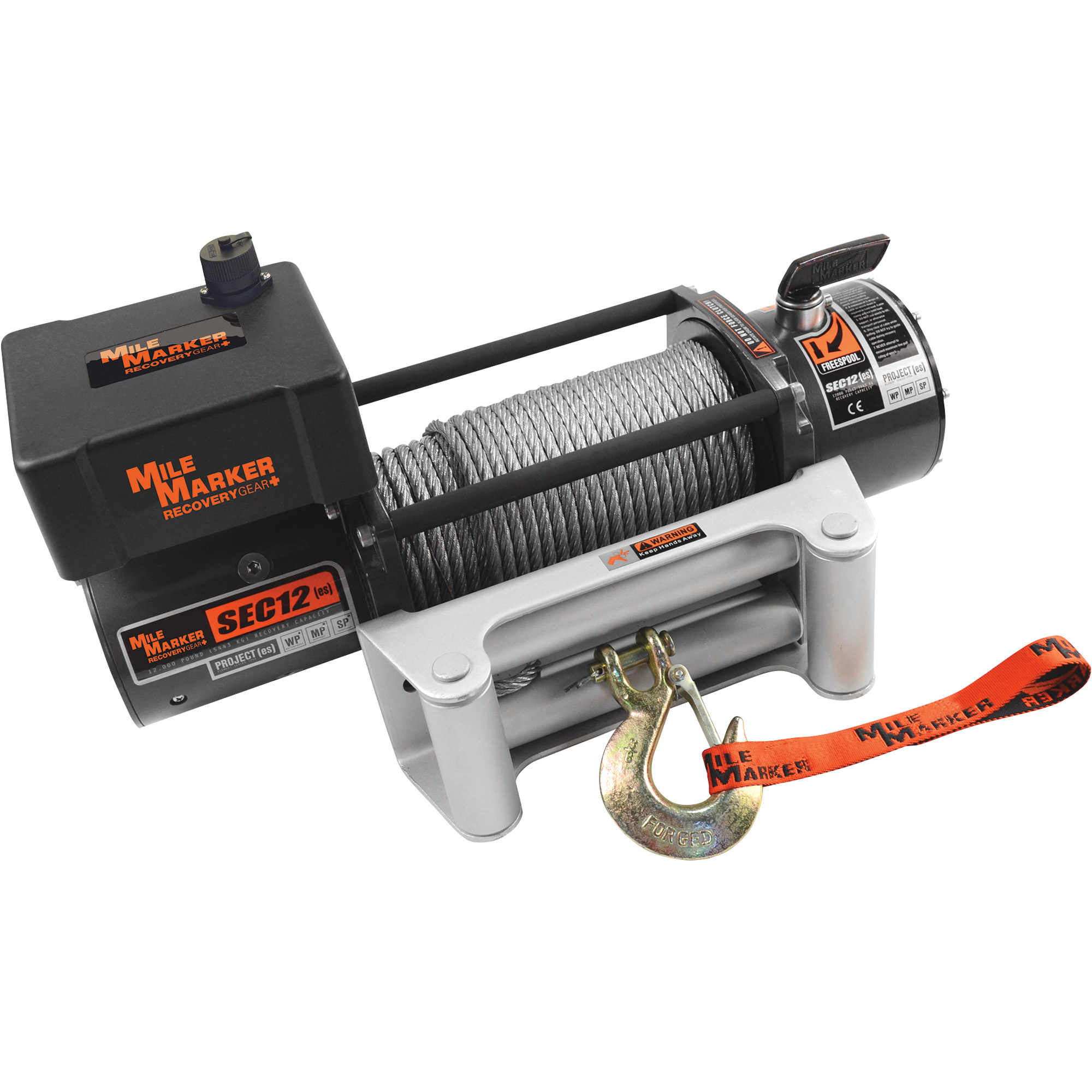 Mile Marker 12 Volt DC Powered Electric Jeep/Truck/SUV Winch, 15,000-Lb. Capacity, 3/8in. x 79ft. Steel Cable, Model# 76-50260W